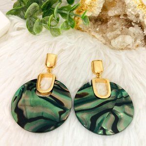 Acetate Acrylic disk round circle green earrings